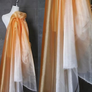 1Yard Pomarańczowy Biały Ombre Kryształ Woda Błyszcząca Organza, Gradient Overstain Sztywna Gaza na Bal Welon Suknia Ślubna, Zasłona Wystrój Domu