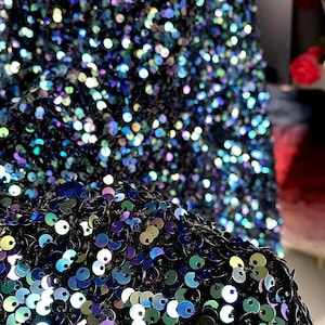 Iridescent Navy Velvet Sequin Fabric,3D Stretch Velvet Sequin,Spandex Prom Party Sequin Dress,Costume,Scrunchies,Events,Dance Wear Fabric