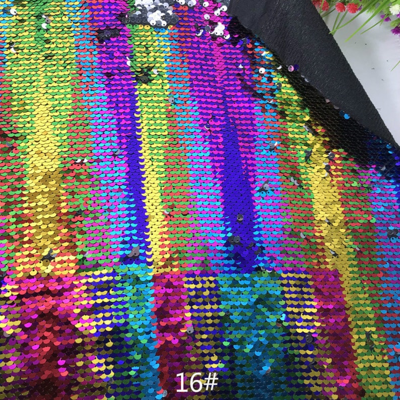1 yard Flip Sequin Fabric, Reversible Sequin Fabric,Two-tone 5mm Sequins on Satin Fabric Has no Stretch,2Tone Fip up Mermaid Sequin Fabric image 4