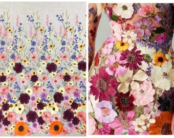 3D Flower Lace Fabric,Colorful Tulle Lace with 3D Flowers,Embroidery Colorful Tulle Lace,Prom Dress,Flower Dress,Bridal Dress,Pageant Gown