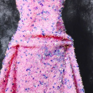 1 Yard 4Way Stretch Iridescent Sequin Velvet Fabric,Holographic Sequins Stretch Fabric,Prom Dress Fabric,Pink Blue Velvet Sequin Fabric