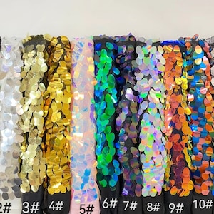 Iridescent Gold Sequin Fabric, Big Tear Drop Sequins Were Embroideried in Mesh Fabric,Party Dress,Sequin Backdrop,Sequin Festival Dress,