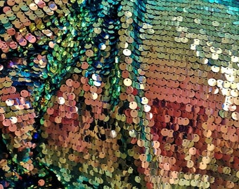 1 Yard Iredescent Sequin Fabric,9MM Sparkly Round Sequins on Mesh Dress Costumes,Sequin Backdrop,Wholesale Holographic Fabric,Wedding Dress