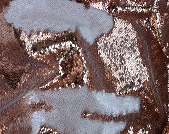 1 yard Rose Gold/White Flip Sequin Fabric,Reversible Sequin Fabric,Sequins on Satin Fabric Has no Stretch,2Tone Fip up Mermaid Sequin Fabric