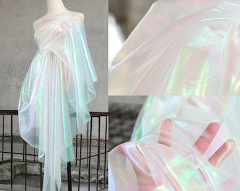 Tessuto di garza olografica iridescente da 1 metro, tessuto di organza magica. Abito da sposa, tessuto di sfondo per tende, decorazioni per feste, forniture fai da te, all'ingrosso