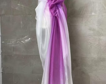 Hot Purple White Gradient Crystal Organza,Ombre Overstain Water Gloss Stiff Gauze for Bridal Dress Gown Veil