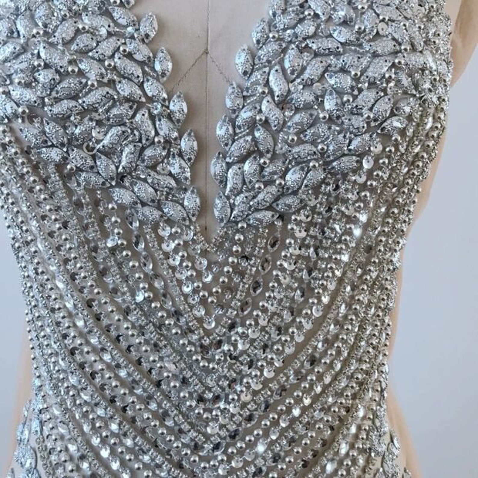 1set of 2 Pieces Silver Beaded Lace Lace Etsy