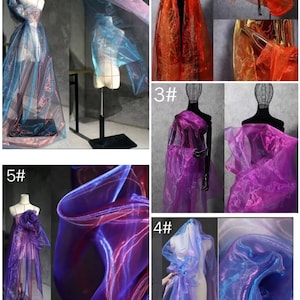 1 Yard Iridescent Red Holographic Gauze Fabric,Magic Organza Fabric,Party Decor,DIY Supplies,Iridescent Organza,Cosplay,Tulle Lace Fabric image 2