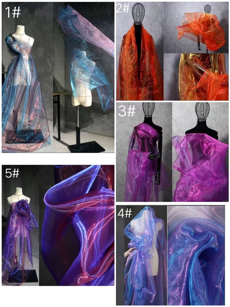 1 Yard Iridescent Red Holographic Gauze Fabric,Magic Organza Fabric,Party Decor,DIY Supplies,Iridescent Organza,Cosplay,Tulle Lace Fabric image 2