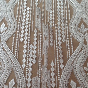 1 Yard High Quality Off-white Beads Sequin Lace Fabricguipure - Etsy