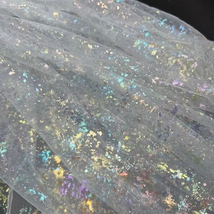 Iridescent irregular Pattern Mesh Tulle Fabric,Rainbow Stone Print on Mesh,DIY Supplies,Bridal Veil Dress Gown,Curtain Home Party Decor