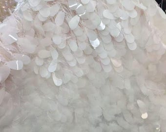Crystal Off White Tear Drop Tassel Sequin Fabric,Cream Sequins Embroidery in Fringe Background Lace For Prom Party Bridal Dress Gown
