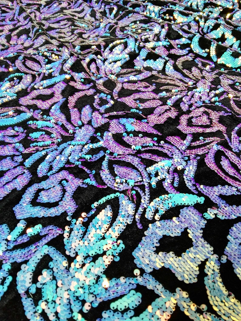 New 2way Stretch Iridescent Velvet Sequin Fabric Iridescent Etsy