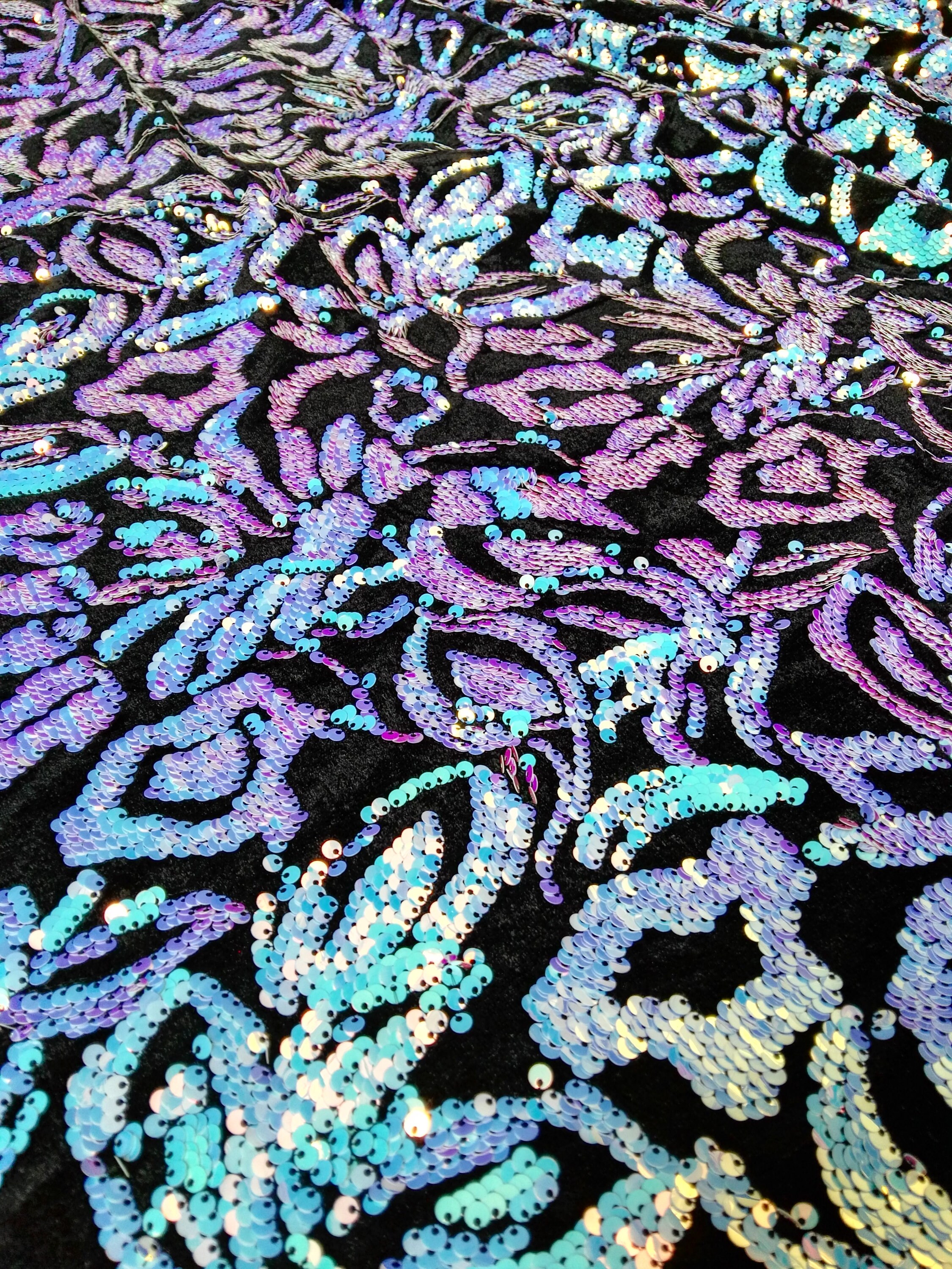 New1Yard Iridescent Floral Velvet Sequin Fabric2Way Stretch Etsy