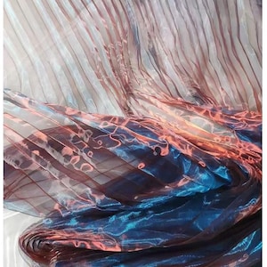 Iridescent Red Blue Pleated Organza Fabric,Fold Magic Organza Fabric,Ruff Lace Fabric,Veil Fabric,Party Decor,Cosplay,Crinkle Dress Gown