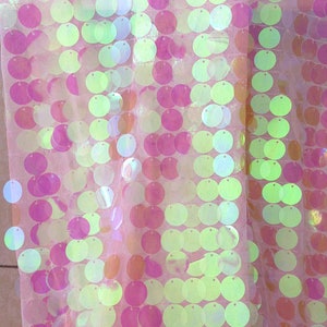 1 Yard Iridescent Pink Sequin Fabric,18MM Sequins on Pink Mesh, Paillette Circle Sequin Fabric,Iridescent Unicorn Fabric，Wholesale Fabric