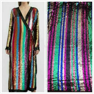 New!!1 Yard Multicolor Sequin Fabric,Stripe Sequin Dress Fabric,Mix-6 Colors Sequins Embroidery on Mesh,2-Tone Mermaid  Flip up Sequin