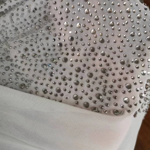 4Way Stretch Heavy Crystal Rhinestone Fabric,Crystal Silver Rhinestone Stick on Soft Tulle,Sparkle Bead Lace,Party Dress,Prom Party Dress image 9