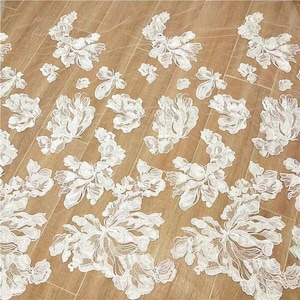 1Yard Super High Quality Off-White Flower Lace Fabric,Embroidery Crystal Clear Sequin Lace Fabric,Bridal Dress,Wedding Dress,Vintage Lace