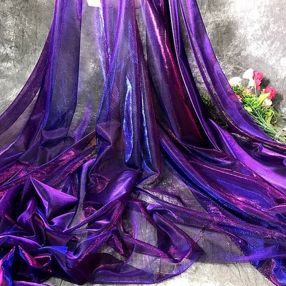 ENTELARE Hologram Metallic Foil Stretch Fabric Width 57 Inches(Purple Iridescent 1Yard)