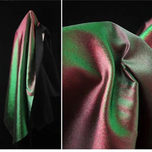 1 Yard Blue Silver 2Tone Jacquard Fabric,Holographic Prom Party Dress Fabric,Designer Fabric,Holloween Christmas Dress,Stage Costume Fabric 2#Green Red