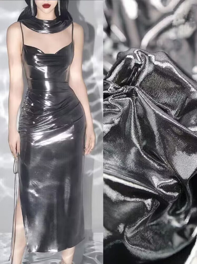4Way Stretch Shiny Sparkle Fabric,Metal Color Fabric,Super Soft Spandex Foil Print on Black Fabric,Prom Party Dress,Wedding Dress,