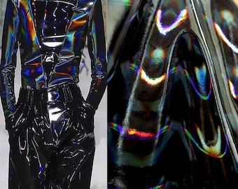 4-Way Stretch Iridescent Black Artificial Leather Fabric,Holographic Faux Leather Fabric,Costumes,Casual Wear,Jackets,TheaterCrafts