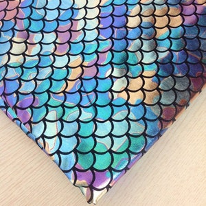 1 Yard Mermaid Fabric,Hologram Dragon Scale Spandex Fabric,Holographic Fish Scale Stretch Fabric,Foil Print Fabric,11 Colors for Choose image 4