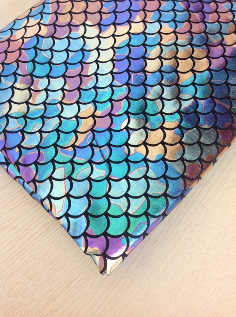 1 Yard Mermaid Fabric,Hologram Dragon Scale Spandex Fabric,Holographic Fish Scale Stretch Fabric,Foil Print Fabric,11 Colors for Choose image 4