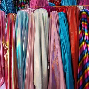 Holographic Silver Spandex Fabric,Iridescent Stretch Fabric,Prom Party Dress,Foil Print Bronzing Fabric DIY stage Cosplay Costume,39 Colors