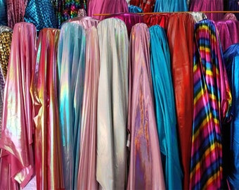 Holographic Silver Spandex Fabric,Iridescent Stretch Fabric,Prom Party Dress,Foil Print Bronzing Fabric DIY stage Cosplay Costume,39 Colors
