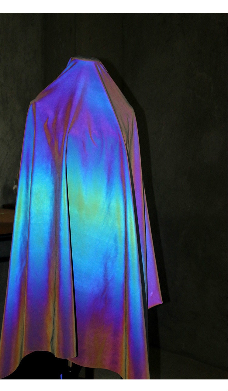 1 Yard 4-way Stretch Midnight Reflective Fabric,iridescent Rainbow