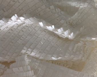 Off White Sequin Fabric,Sparkly Rectangular Sequins on Mesh for Bridal Dress,Prom Party Evening Dress Costumes