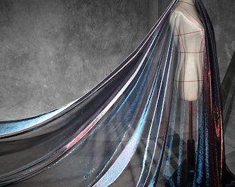 1Yard Iridescent Cloak Fabric,2Way Stretch Soft Smooth Fanric,Hollow Out Fabric,Witch Sorcerer Alien Costumes Fabric, Holloween Cape