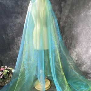 Iridescent Yellow Green Holographic Gauze Fabric,Blue Green Magic Organza Fabric,Party Home Decor,DIY Supplies,2Tone Iridescent Organza,