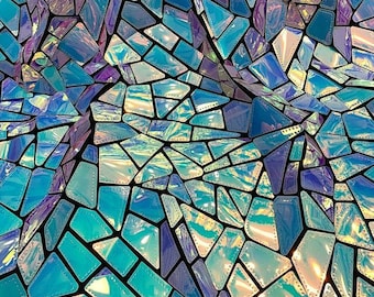 1Yard Iridescent Blue Geometry Sequin Fabric,2Way Stretch Irregular Embroidery Sequin Velvet Fabric,mirror performance,Mirror Sequin Fabric