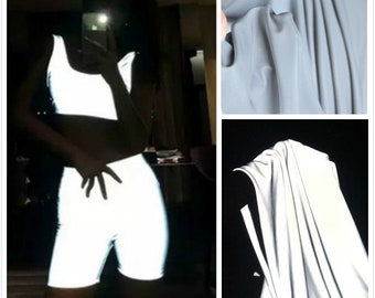 1 Yard 4Way Stretch Dark Reflective Fabric,Grey Reflect Silver Fabric,Nylon Knit Fabric,Designer Fabric,Halloween Costume,Spandex Fabric