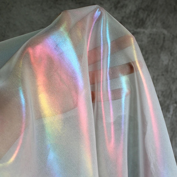 1Yard Rainbow Chiffon Fabric,Magic Organza Fabric.Holographic Guaze,Soft Summer Dress Fabric,Girl Dress,Party Decor,DIY Supplies,Mesh Fabric