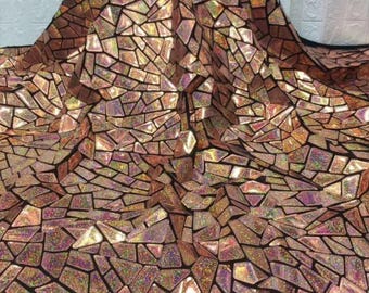 1Yard Holographic Rose Gold Sequin Fabric,2Way Stretch Velvet Sequin Fabric,Sparkle Fabric,Geometry Metallic Fabric,Prom Party Dress