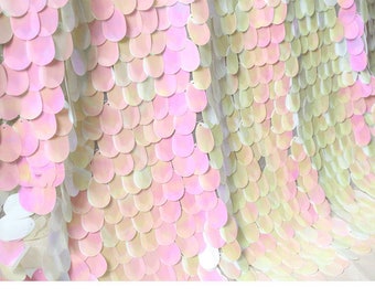 Nieuw!! 1 Yard Blush Pink Jumbo Pailletten Stof, Bungelende Druppel Pailletten Tear Drop Pailletten Stof, Babyroze Zeemeermin Pailletten Stof, Op Roze Mesh Stof