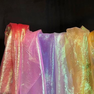 Laser organza fabric,Shiny Iridescent Crinkle Sheer Organza Fabric,Pleated Gauze,Dance,Cosplay,Backdrop,Party Decor,Crush Holographic Fabric