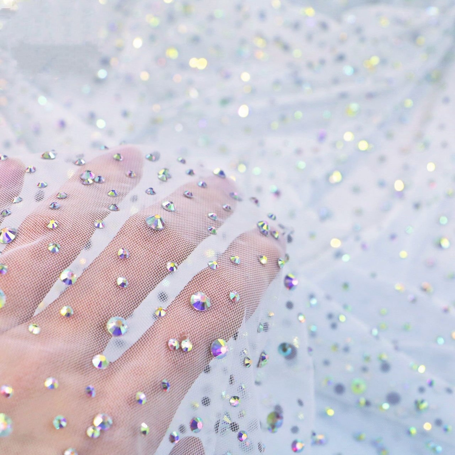 Iridescent Rhinestone Iridescent Rainbow Rhinestone Mesh Fabric,rhinestone Stick on Soft off ...