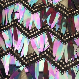1Yard Iridescent Navy Sequin Mesh Fabric,Embroidery Salix Leaf Sequin Kimono,Green,Silver,Black Sequin  Fabric,Party Dress,Beauty Dress,
