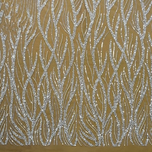 New!1Yard Gorgeous Off White Bead Sequin Lace Fabric,Wedding Bridal Dress,Prom Dress,Embroidery Lace Fabric