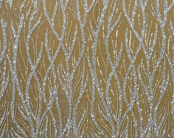 Magnifique tissu de dentelle à sequins blanc cassé, 1 mètre, robe de mariée, robe de bal, tissu de dentelle à broder