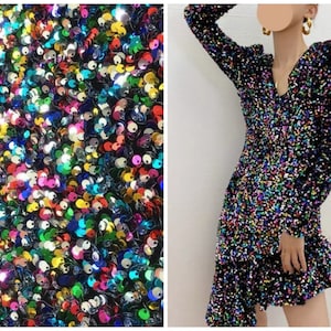 New Gorgeous!! 1 Yard Magaic Multicolor Sequin Velvet Fabric,3D Sequins on Stretch Fabric,Prom Dress Fabric,Houte Couture Sequin