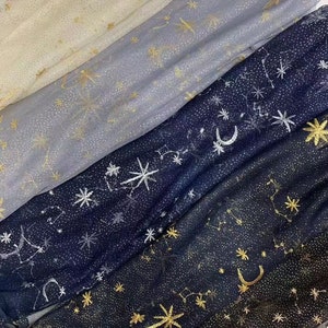 1Yard Star&Moon Embroidery Lace Fabric,Glitter Shiny Fabric,Spring Flower Lace Dress,Bridal Wedding Dress Fabric,Starfish Lace by the Yard