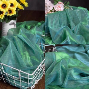 1Yard Iridescent Green Mesh Fabric,2Way Stretch Soft Smooth Magic Fabric,Background Fabric,Party Decor,DIY Supplies,Hollow Hollow Out Fabric