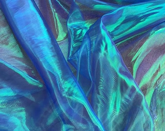 1 Yard Iridescent Royal Blue Holographic Gauze Fabric,Magic Organza Fabric.Wedding Dress,Background Fabric,Party Decor,Wholesale Fabric
