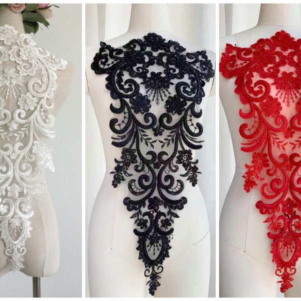 1PC Applique de dentelle perlée, Fournitures de voile brial, Applique de robe de mariée, Applique de robe de mariée, Applique de corsage